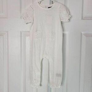 7 for all‎ Mankind Eyelet Coverall 18 Months White Snaps Short Sleeve Cotton NEW